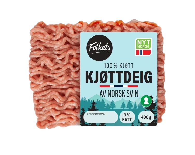Kjøttdeig Svin 9% u/Salt og Vann 400g Folkets