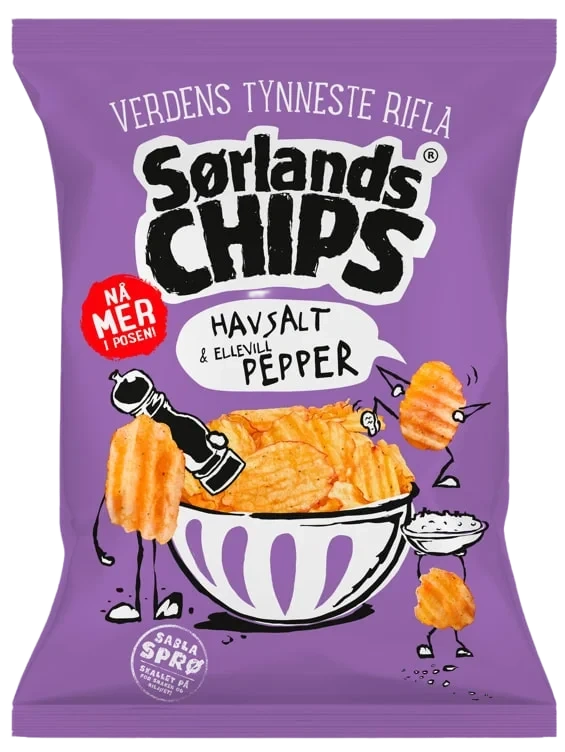 Verdens Tynneste Rifla Sc Havsalt & Pepper 275g