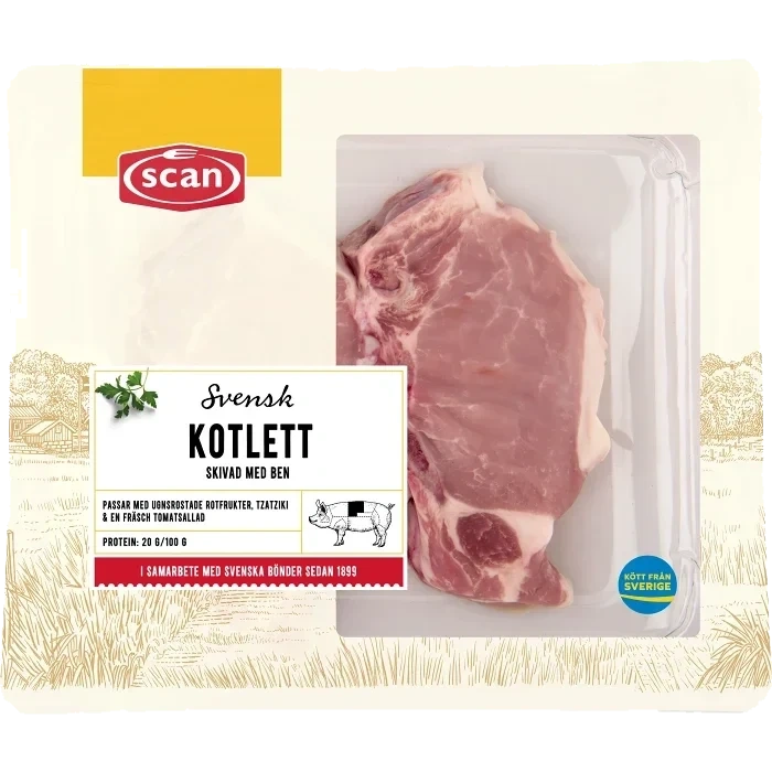 Fläskkotlett Färsk Skivad med ben ca 500g Scan