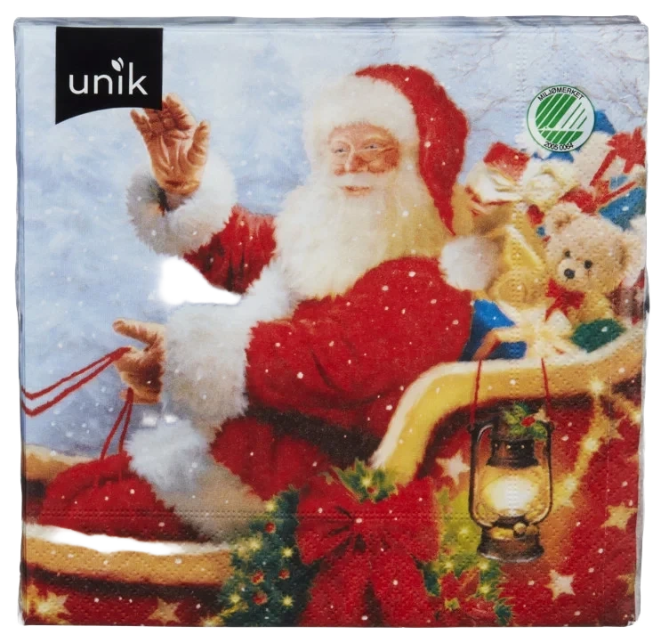 Serviett Jul Julenisse i Slede 20stk Unik