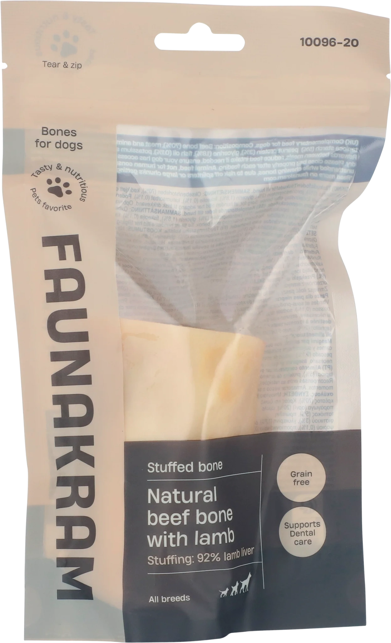 Faunakram Natural beef bone with stuffing: 92% lam