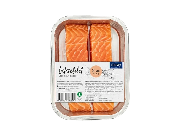Laks Porsjoner u/Skinn 2x125g Lerøy