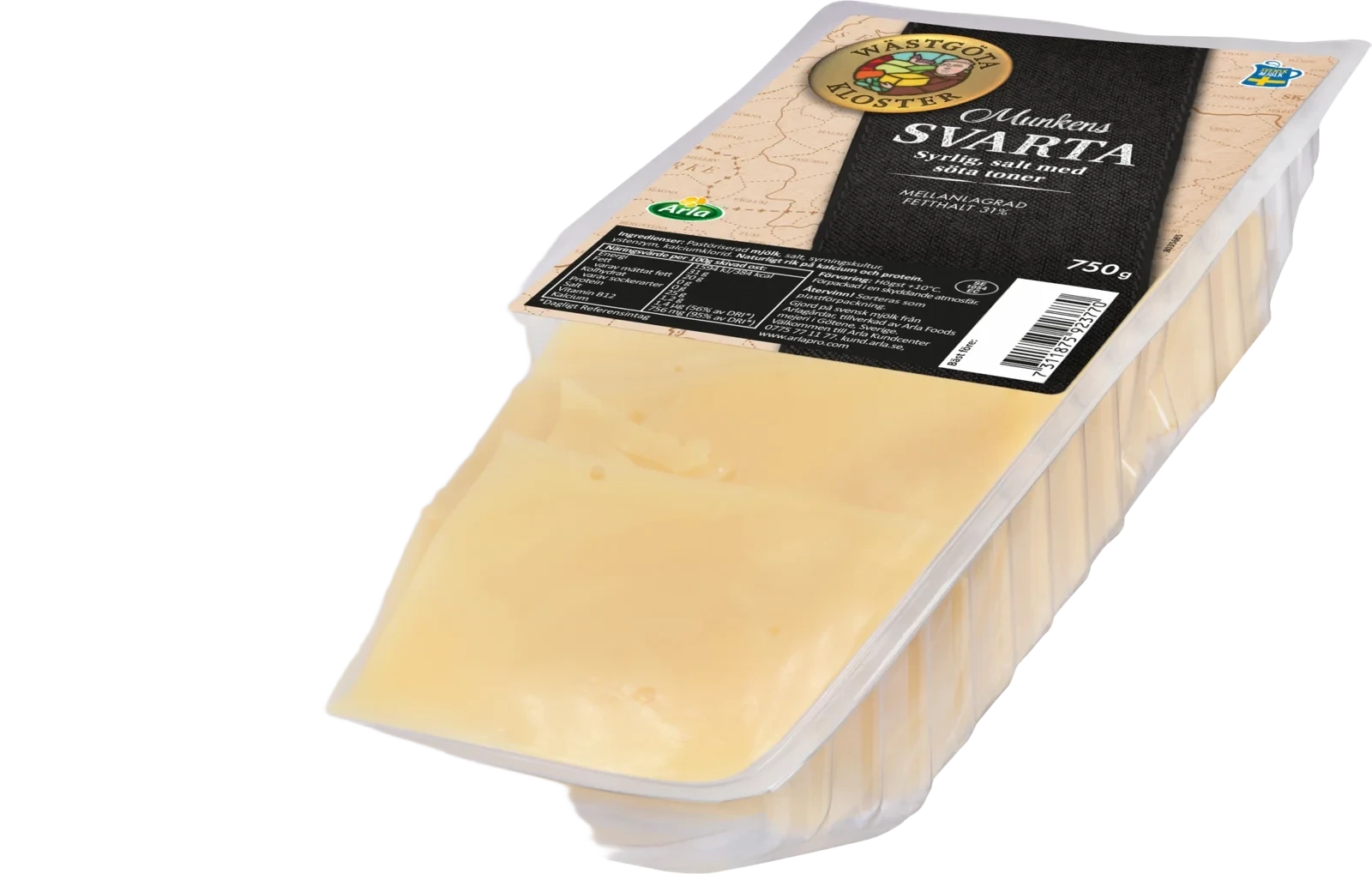 Munkens Svarta skivad ost 31% 750 g
