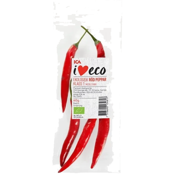 Röd peppar Ekologisk 40g Klass 1 ICA I love eco