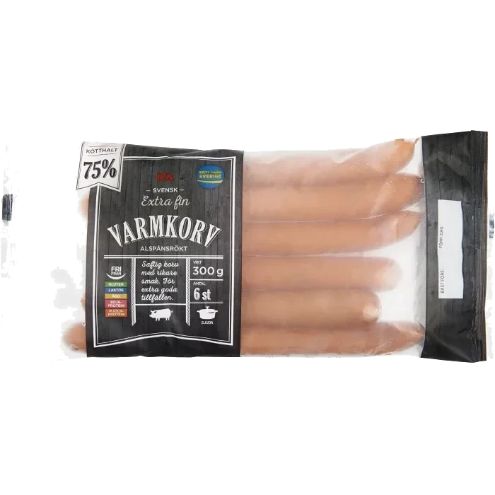 Varmkorv 75% kötthalt 300g ICA