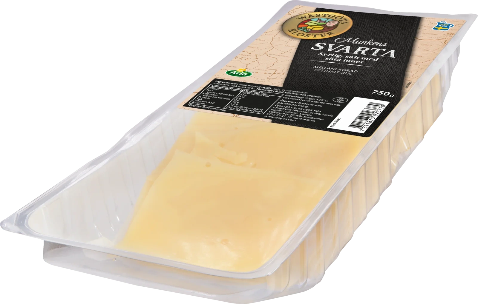 Munkens Svarta skivad ost 31% 750 g