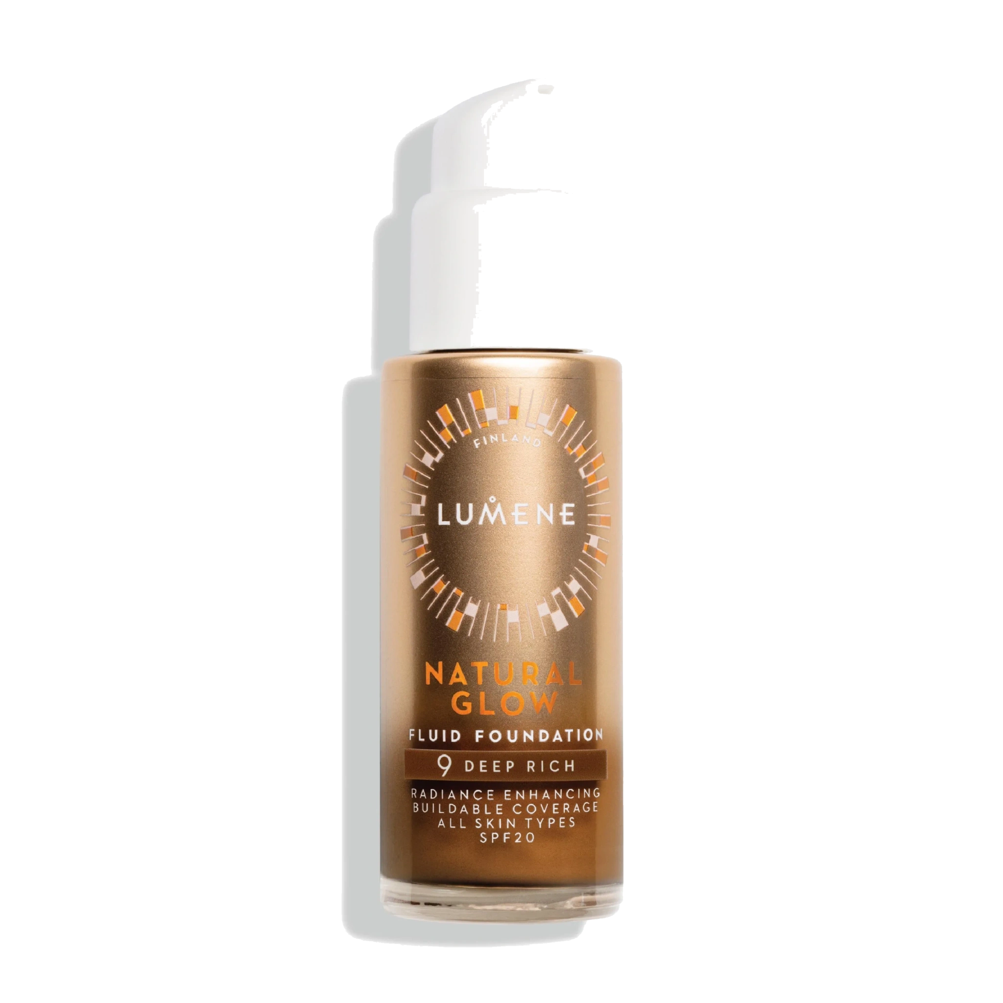 Lumene Natural Glow Fluid Foundation SPF20, 9 Deep Rich, 30 ml