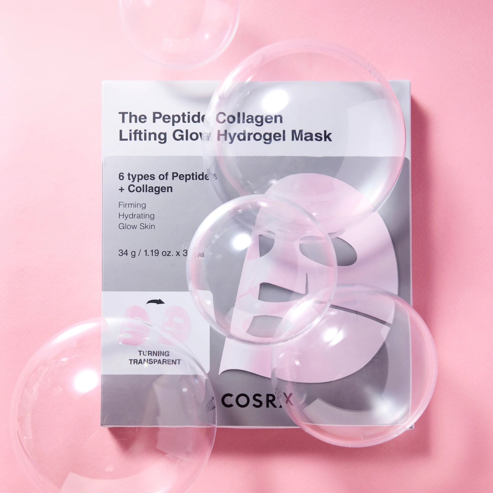 COSRX The Peptide Collagen Lifting Glow Hydrogel Mask, 3 stk.