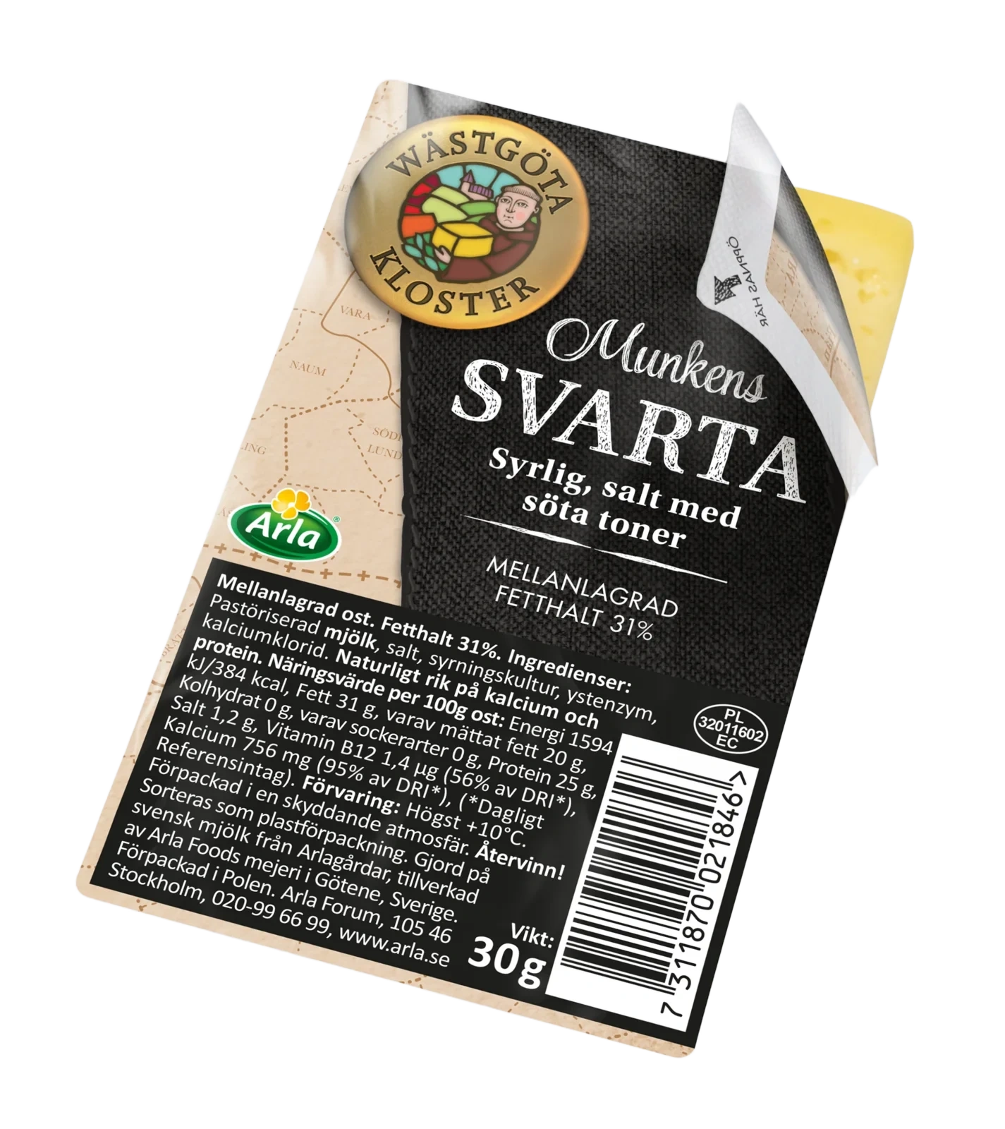 Munkens Svarta skivad ost port 31% 30 g