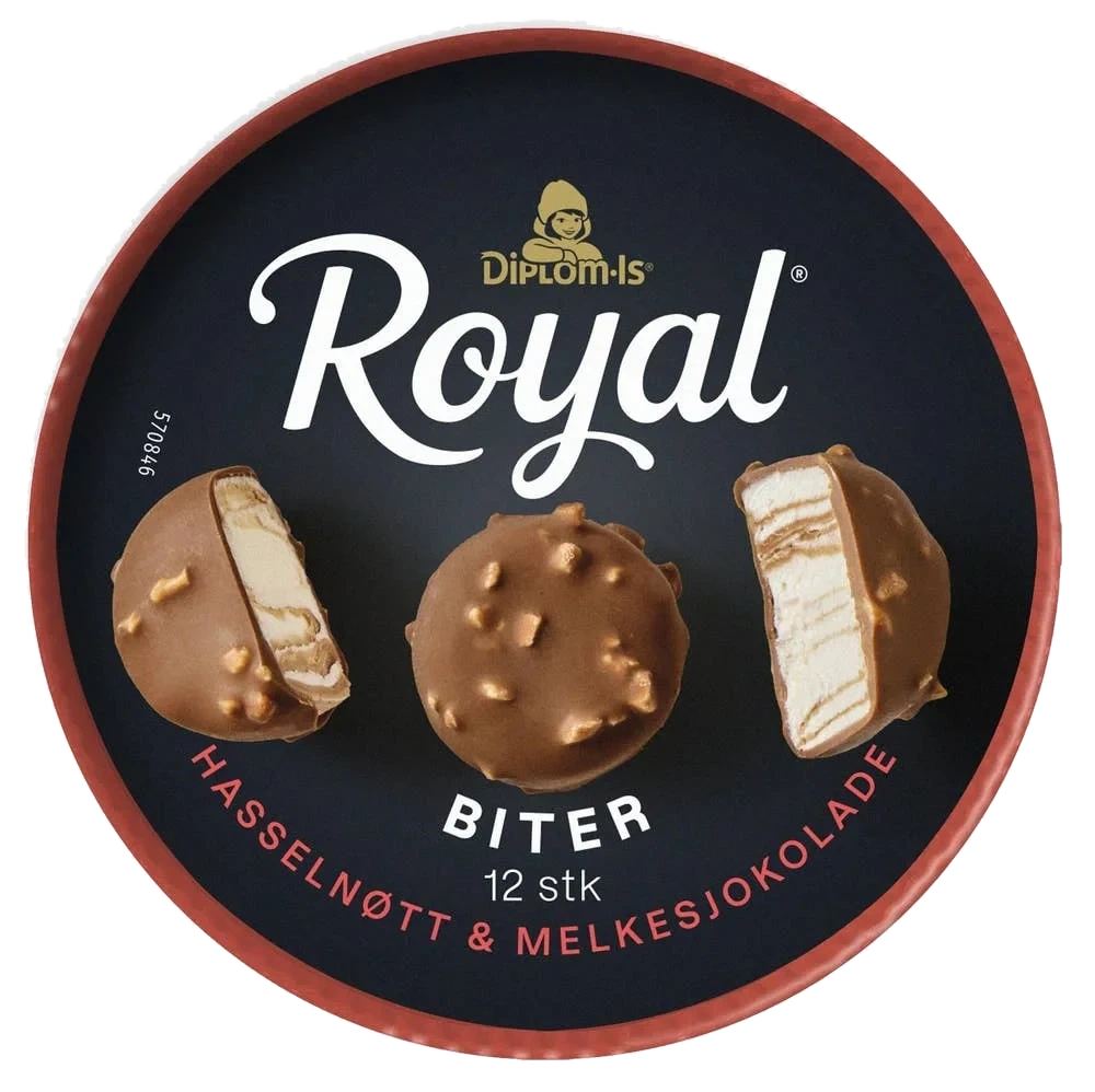Diplom-is Royal Biter med hasselnøtt og melkesjokolade