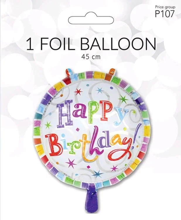 Folieballong Happy Birthday Hvit 45cm
