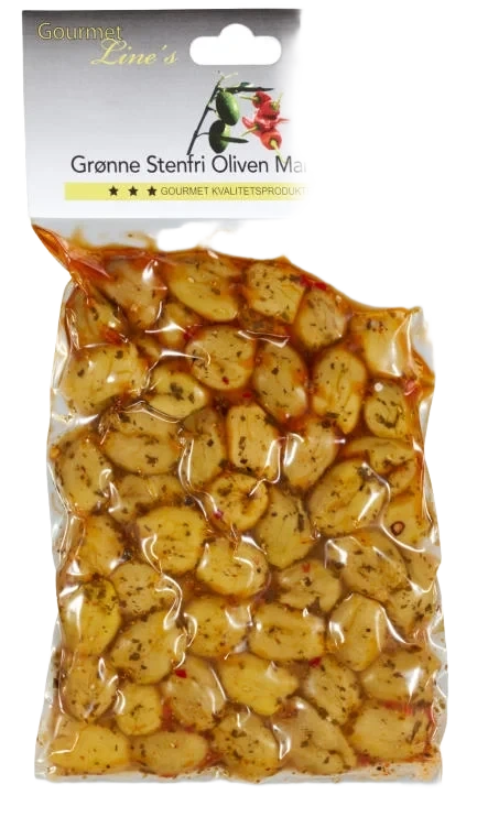 Oliven Grønn m/Chili 250g Gourmet Line