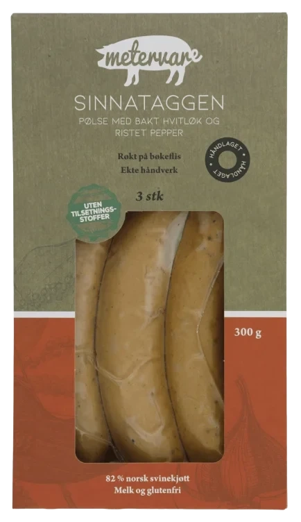 Sinnataggen - Hvitløkspølse med Brent Pepper