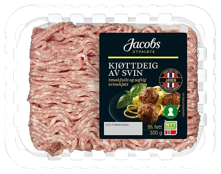 Kjøttdeig Svin 9% u/Salt og Vann 300g Jacobs