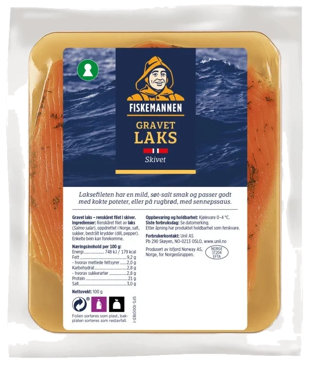 Laks Gravet i skiver 100g Fiskemannen