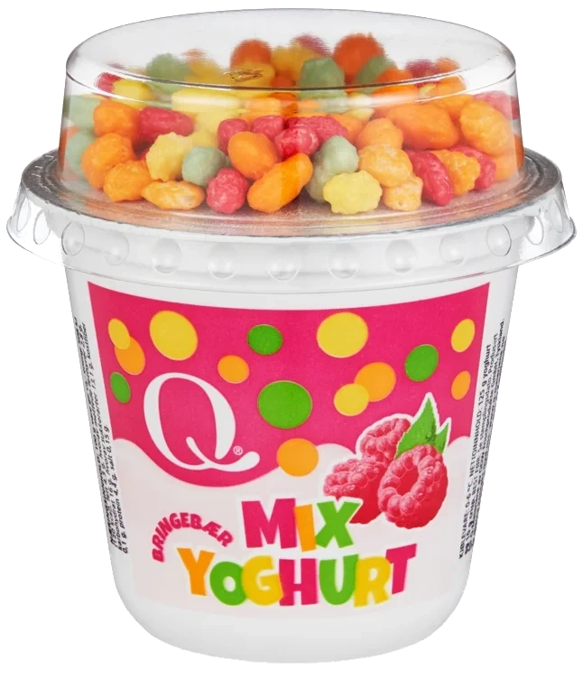 Q barneyoghurt bringebær beger 135g