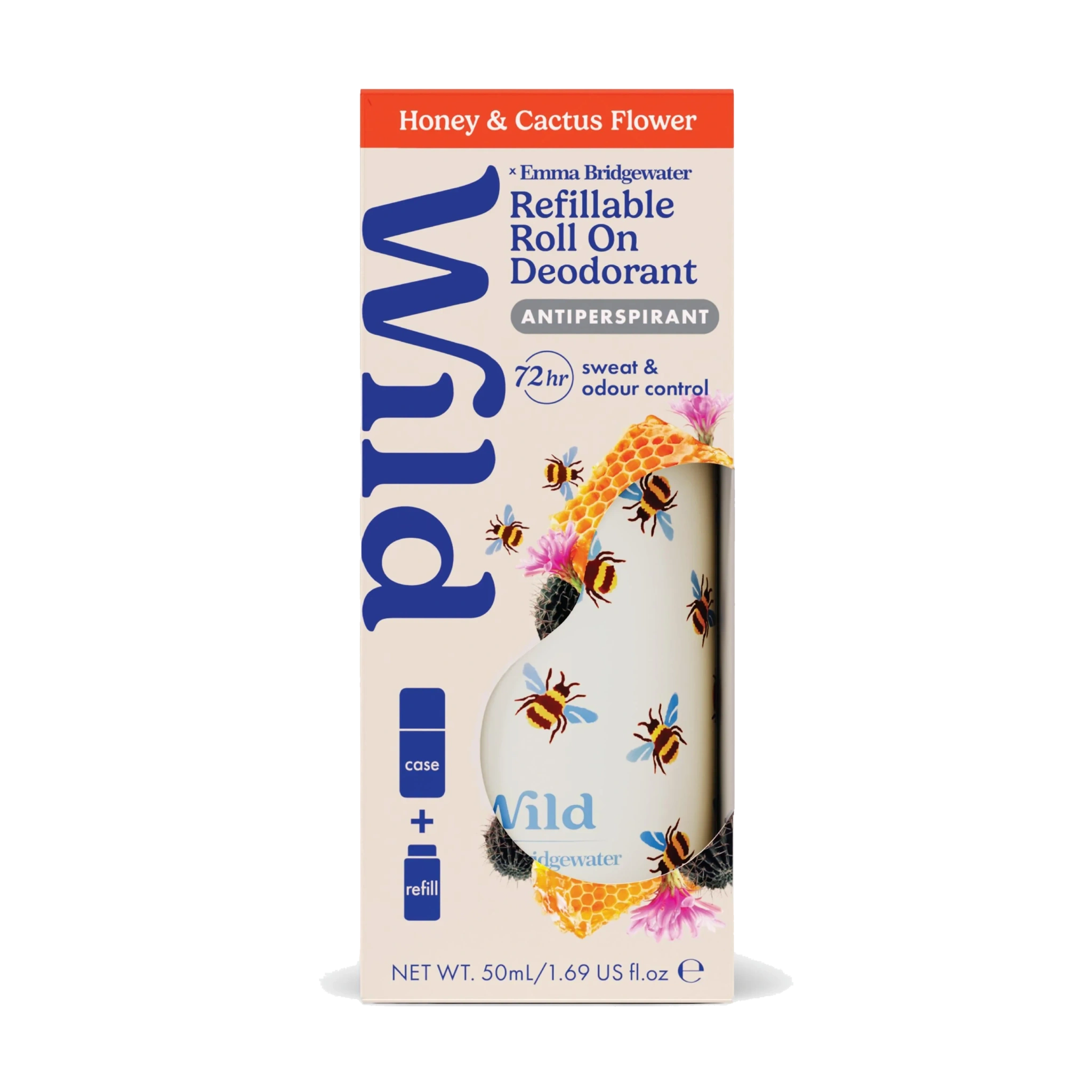 Wild Roll On Antiperspirant On Bee Case Honey & Cactusflower Startpakke, 50 ml