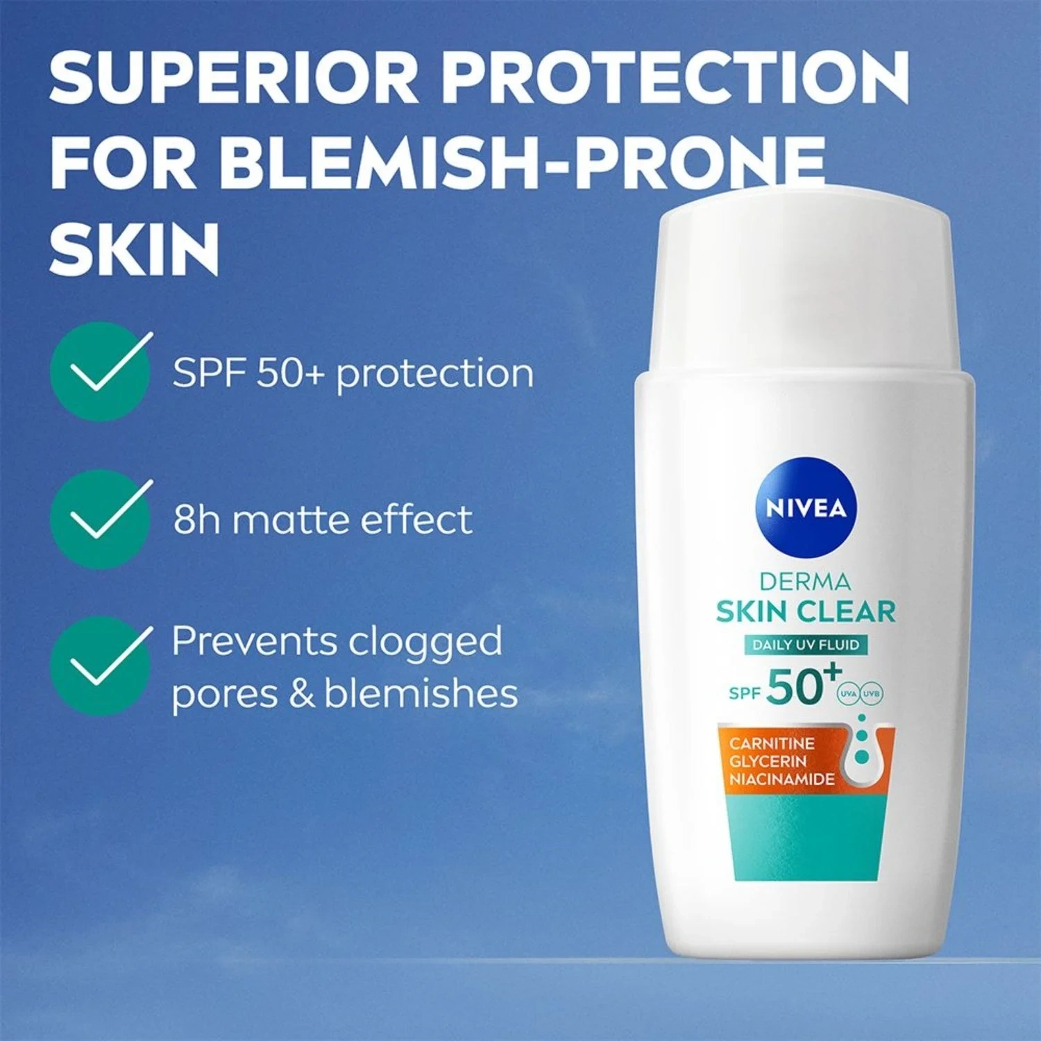 Nivea Ansiktskräm Derma Skin Clear Daily UV Fluid SPF50+ 40 ml