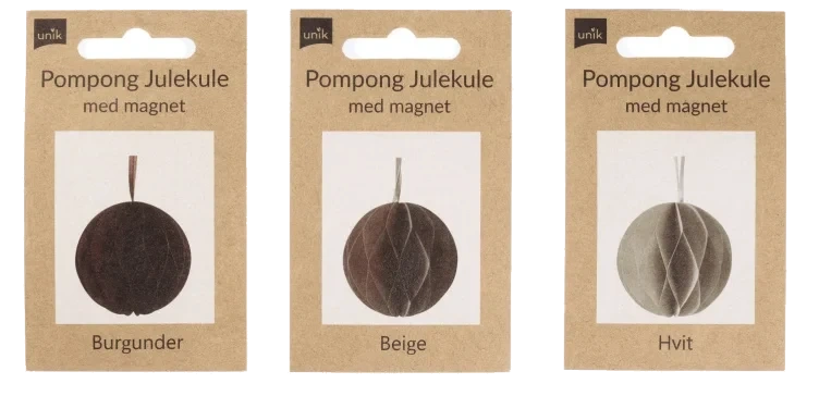 Julekuler Pompong Hvit/Beige/Burgunder 1stk Unik