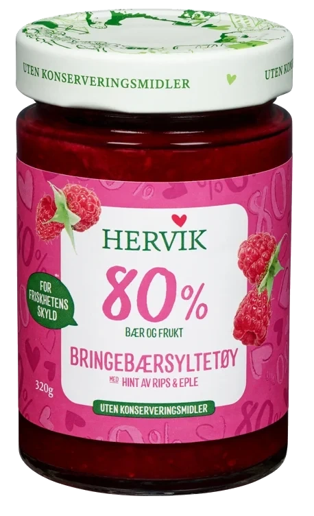 Naturlig lett bringebær/ripssyltetøy  320g