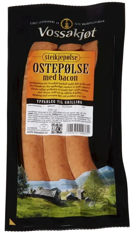 Ostepølse med Bacon 300g Vossakjøt