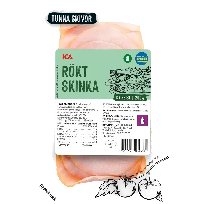 Skinka Rökt Tunna Skivor 200g ICA