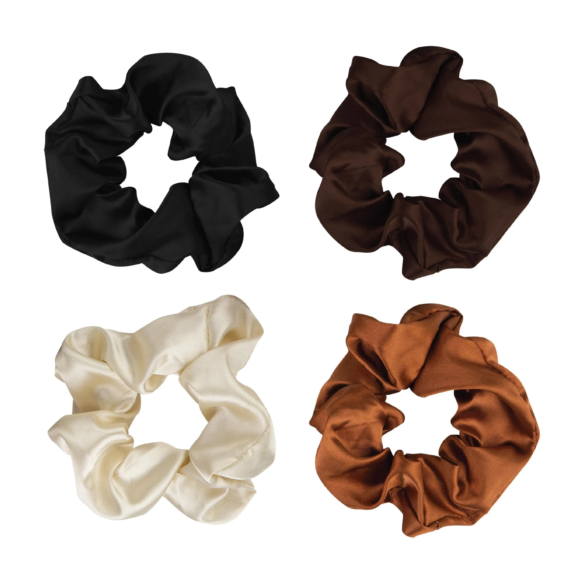 Brushworks Nude Satin Scrunchies, 4 stk.