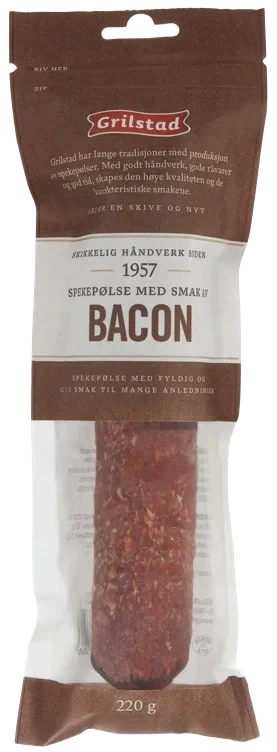 Bacon Spekepølse hel 220g Grilstad