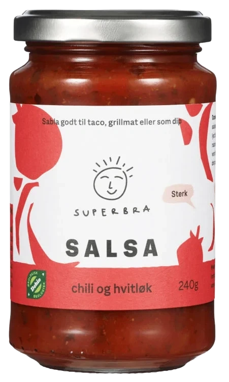 Salsa Sterk Chili&Hvitløk Økol 240g Superbra