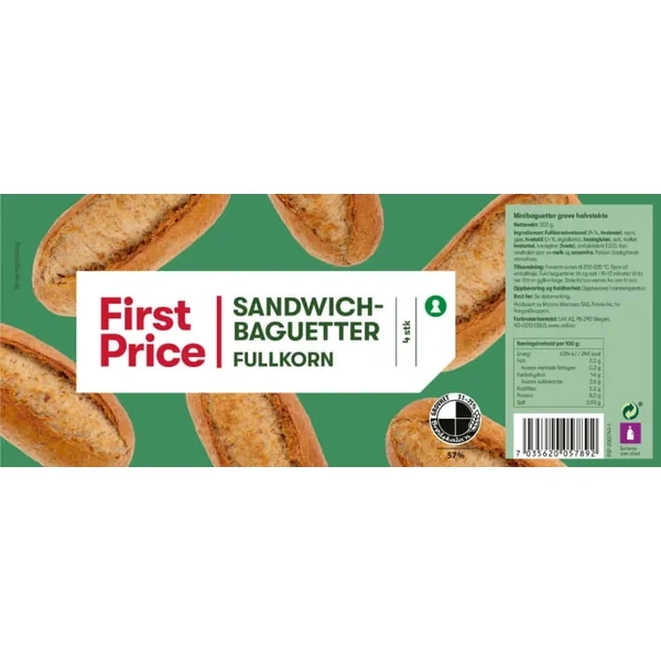 Sandwichbaguett Fullkorn 16pk First Price