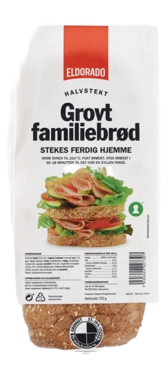 Familiebrød Grovt Halvstekt 750g Eldorado