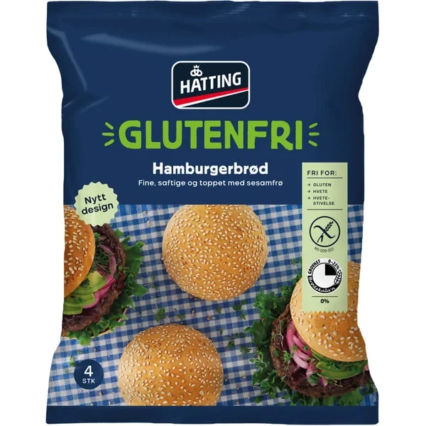 Hamburgerbrød glutenfri 4stk 320g Hatting