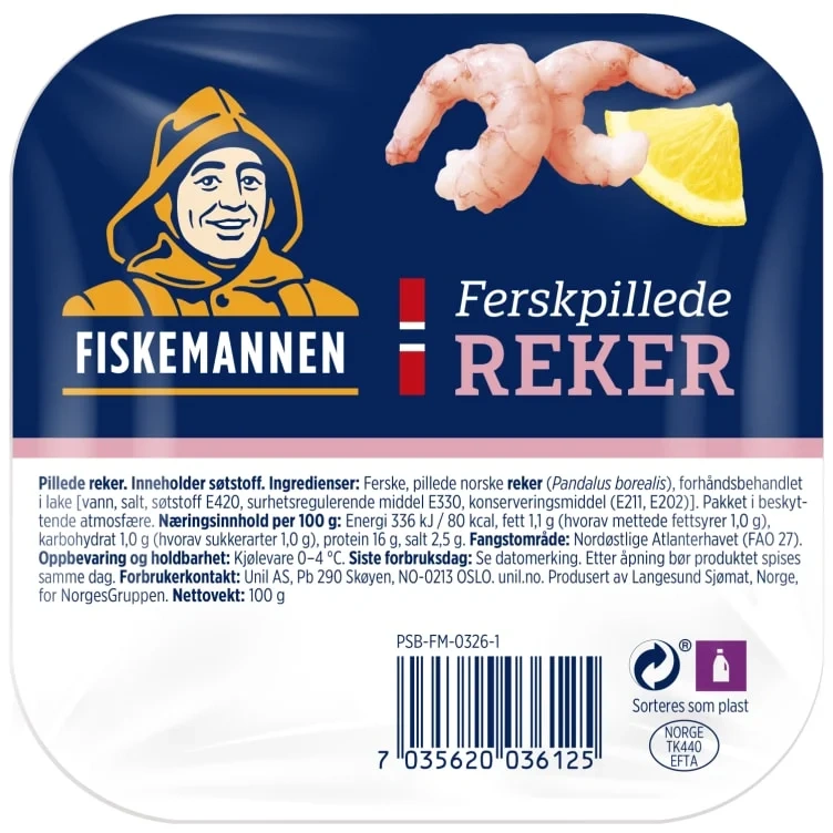 Reker Pillede Ferske 100g Fiskemannen