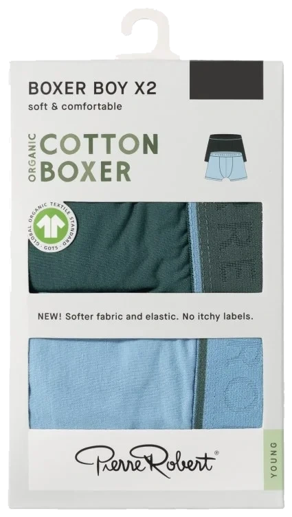 Cotton Boxer Jr Boy Pine-iceblue 146-152
