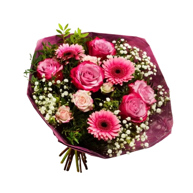 Gavebukett Rosa Håndbundet Rosemiks