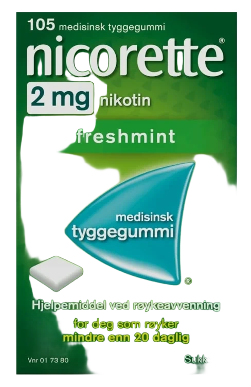 Nicorette Freshmint Tyggegummi 2 mg Nikotin, 105 Stk, Slutte Å Røyke