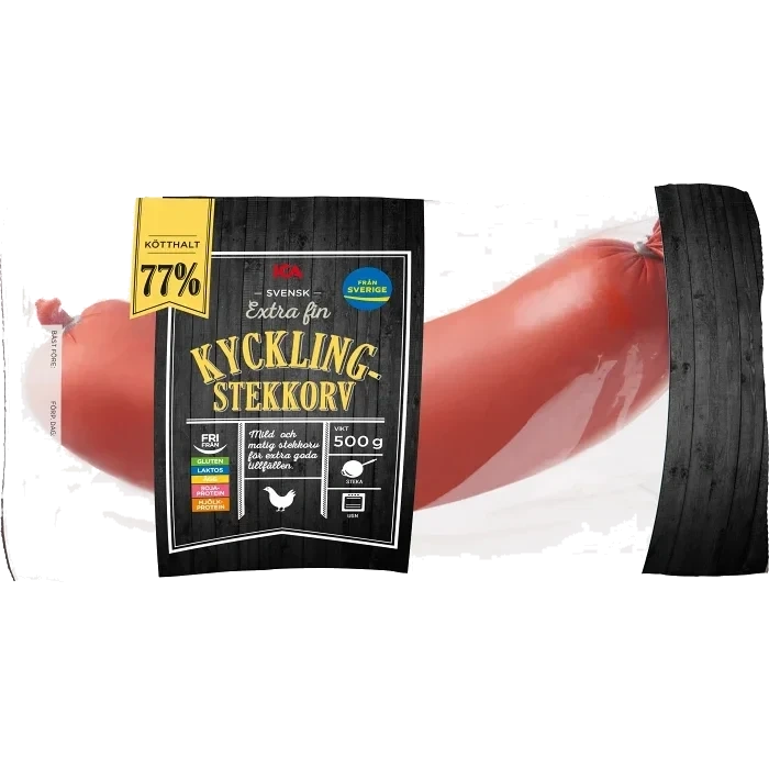 Stekkorv Kyckling Extra fin 77% Kötthalt 500g ICA
