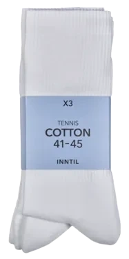 Tennis Socks, 3 Pairs, White, 41-45