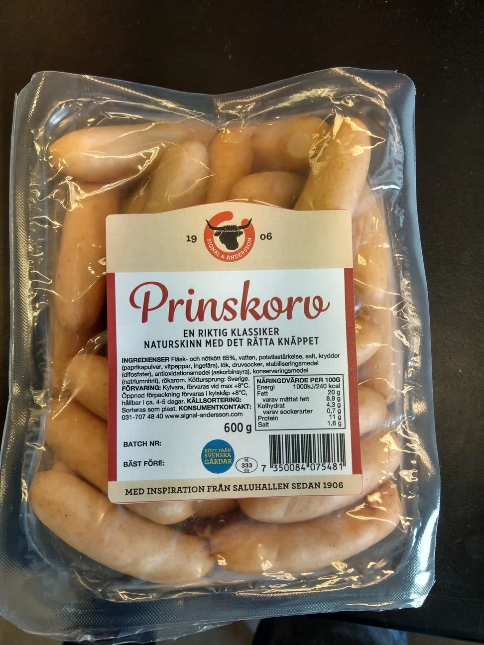 Prinskorv, klippt