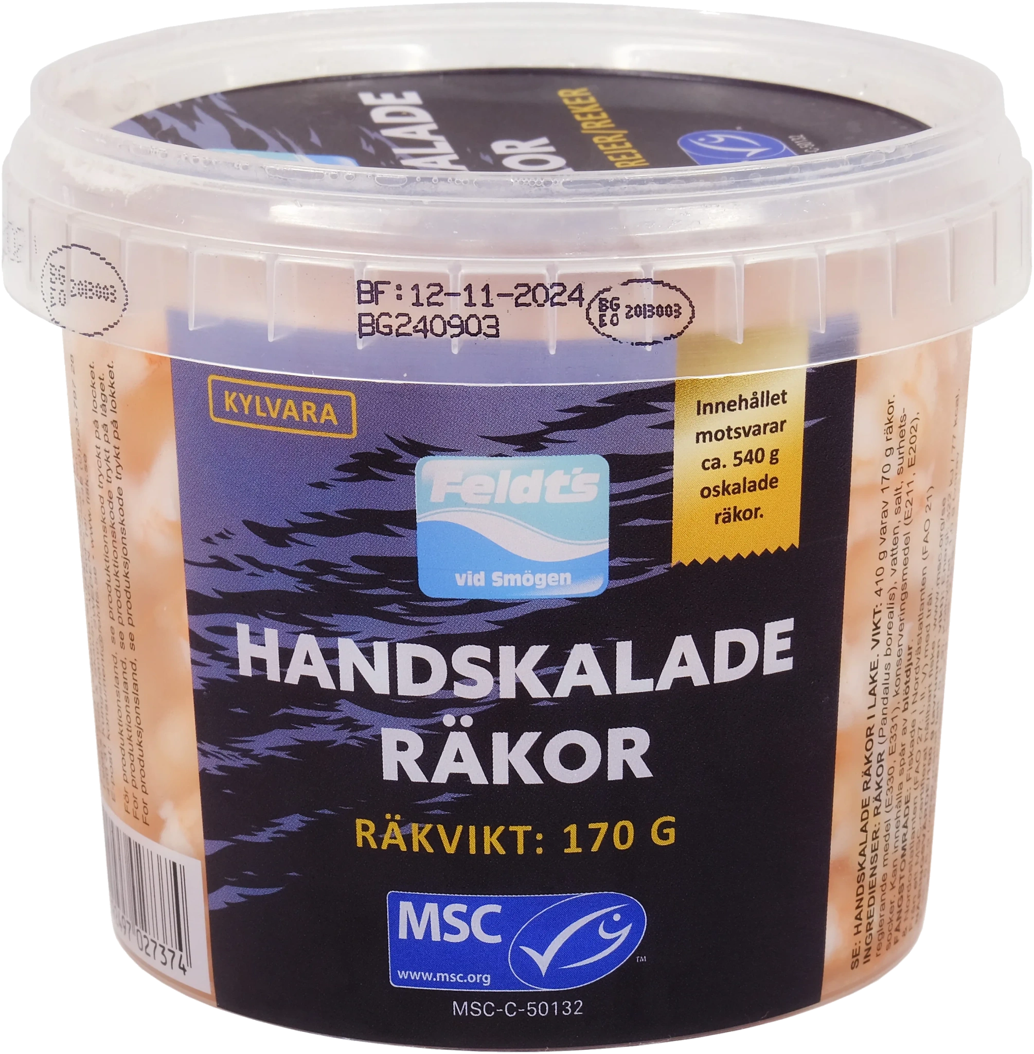 Handskalade räkor i lake, MSC