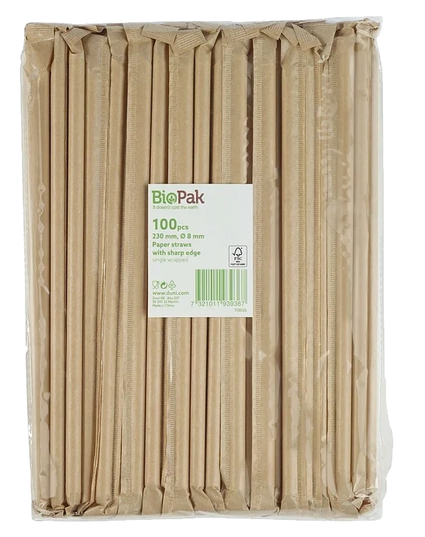 Sugerør papir singelpakket 8x230mm craft sharp   100stk