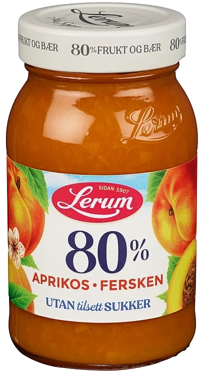 Aprikos-ferskensyltetøy Utan Tilsett Sukker 335g Lerum