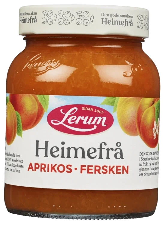 Aprikos-ferskensyltetøy Heimefrå 380g Lerum