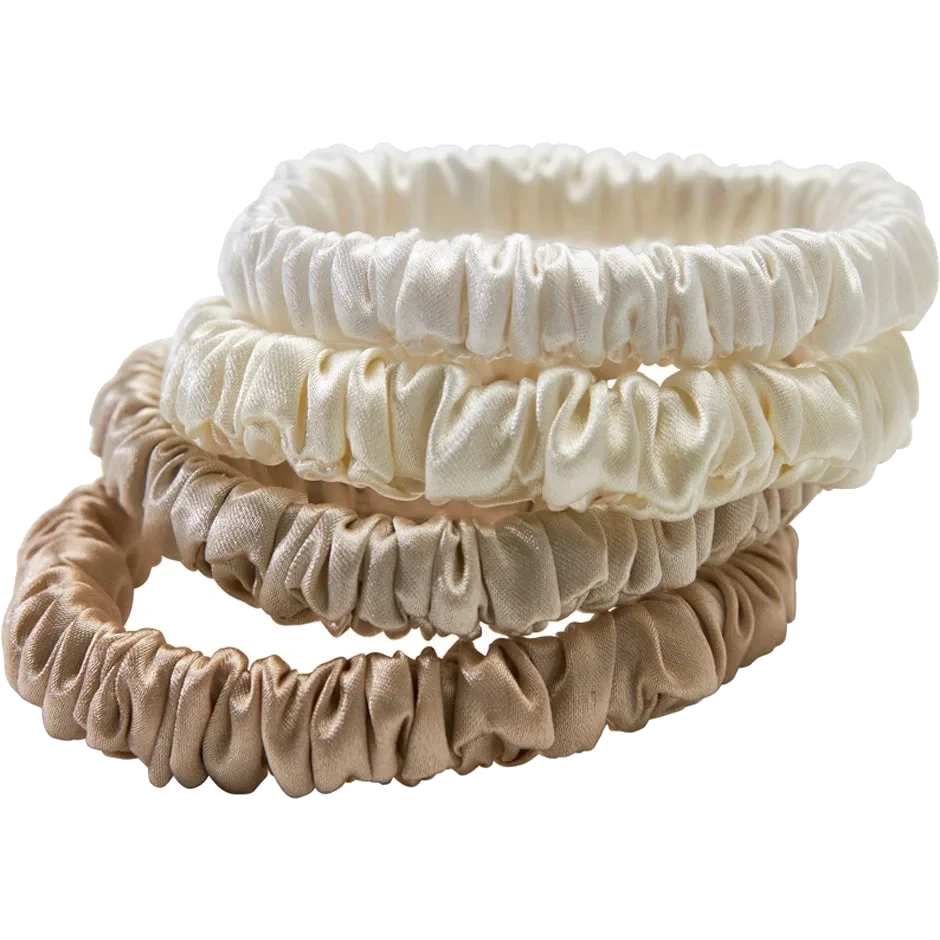 Lenoites Mulberry Silk Skinny Scrunchies White, Cream White, Beige, Light Brown