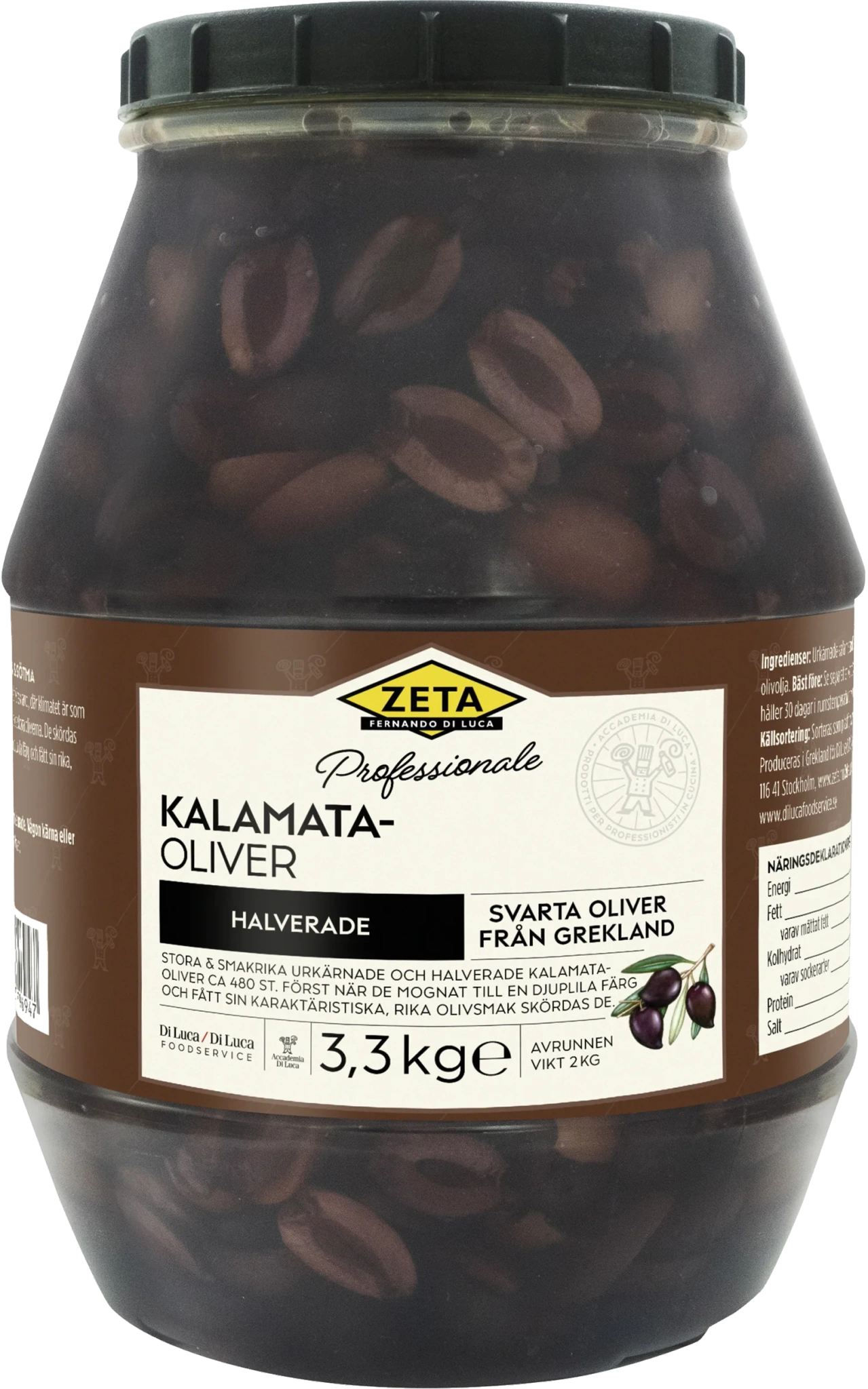 Kalamataoliver urkärnade halverade
