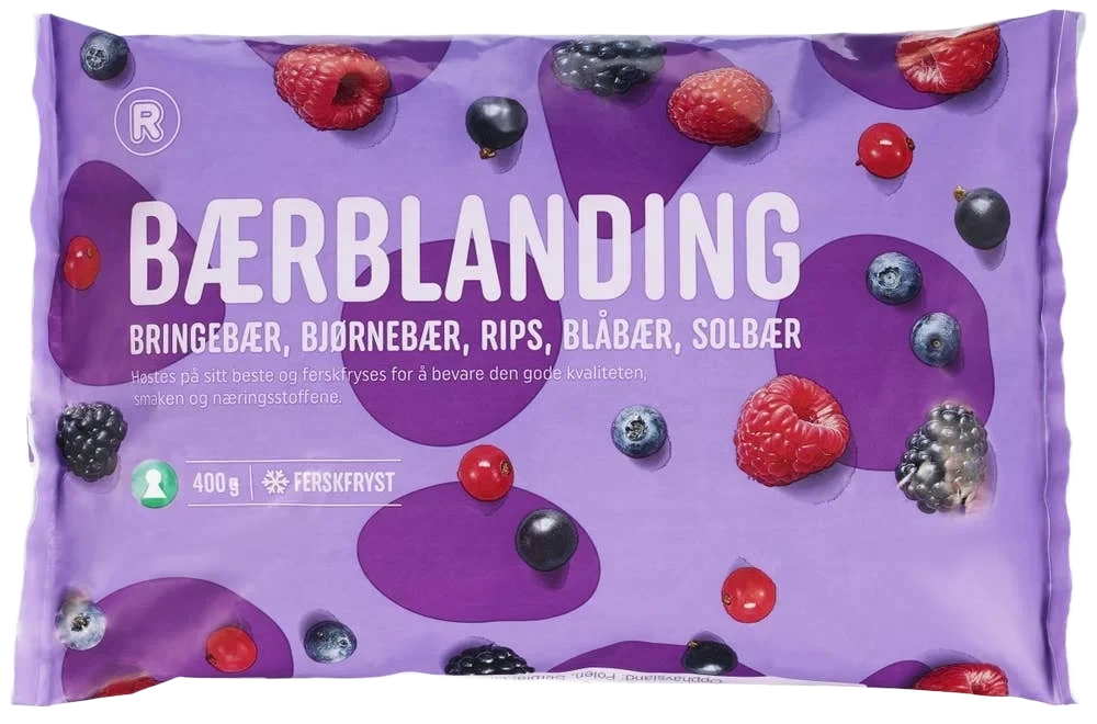 Bærblanding Med bringebær, bjørnebær, rips, blåbær og solbær, 400 g