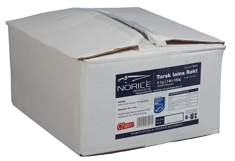 Torskeloin røkt 140g 10% glasering   5kg