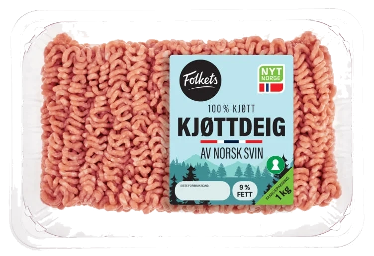 Kjøttdeig Svin 9% 1kg Folkets