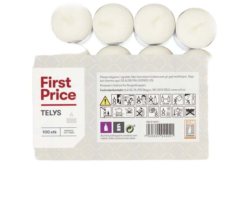 Telys Hvit 4t 100stk First Price