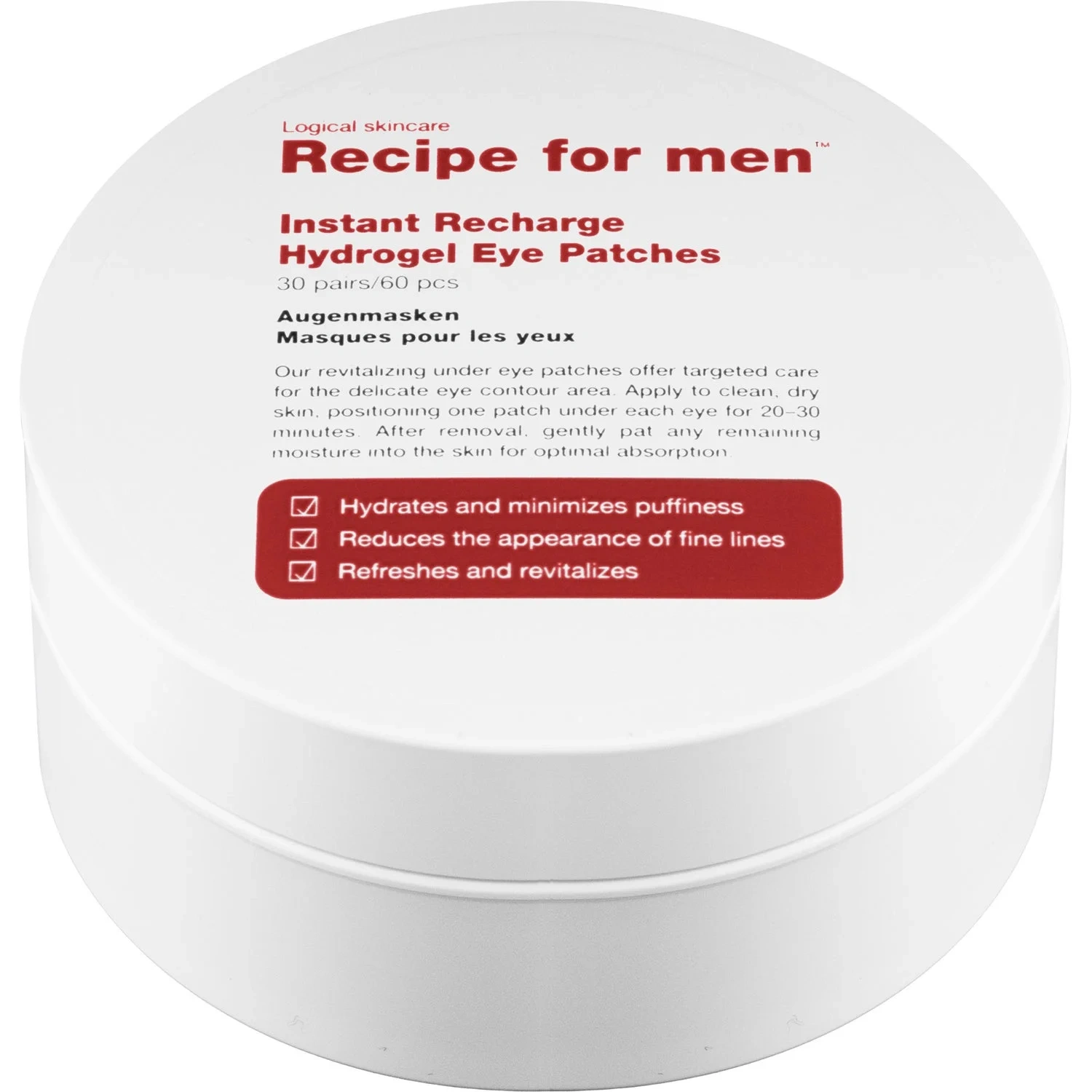 Recipe for men Instant Recharge Hydrogel Eye Patches